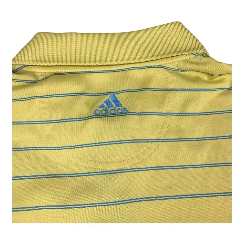 Adidas Golf Men's Polo Shirt ClimaCool, Yellow Striped, Moisture Wicking, Medium